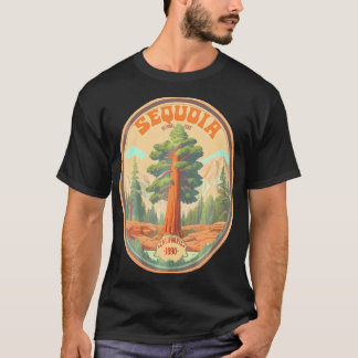 Sequoia National Park Tree Illustration Hiking Ret T-Shirt