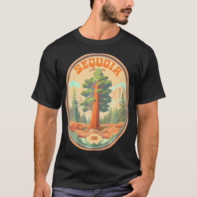 Sequoia National Park Tree Illustration Hiking Ret T-Shirt (Front)