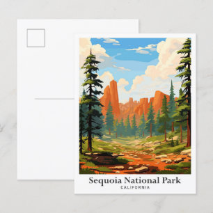 Sequoia National Park Vintage Travel Illustration Postcard