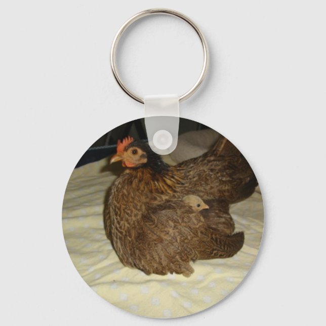 Serama hen with chick keychain (Front)