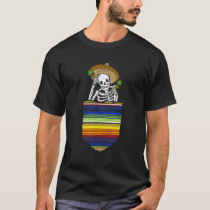 Serape Calaca Blanket Pocket Mexican Fiesta Party T-Shirt