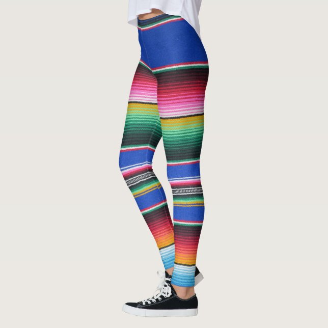 Serape pattern leggings bold Lapis blue stripe (Left)