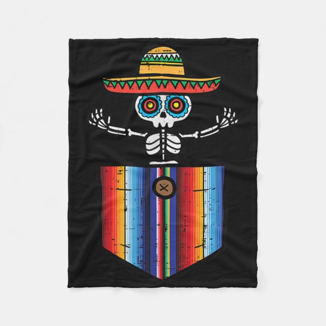 Serape Skeleton Mariachi Pocket Cinco De Mayo Mexi Fleece Blanket (Front)