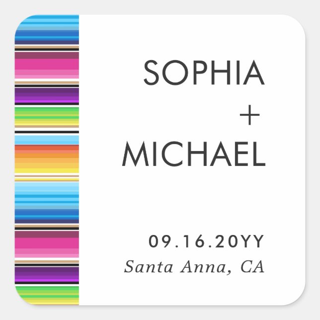 Serape Spring Minimal Wedding Invitation  Square Sticker (Front)