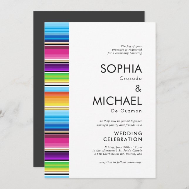Serape Spring Stripes | Wedding Invite Grey Back (Front/Back)