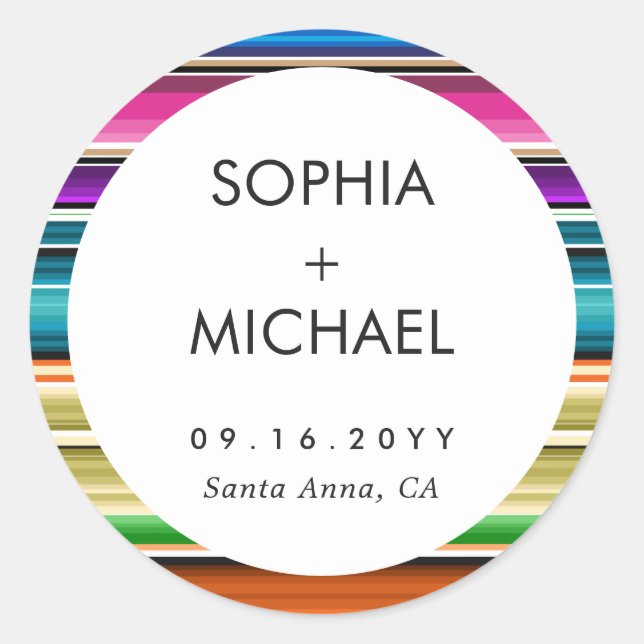 Serape Summer | Minimal Wedding  Classic Round Sticker (Front)