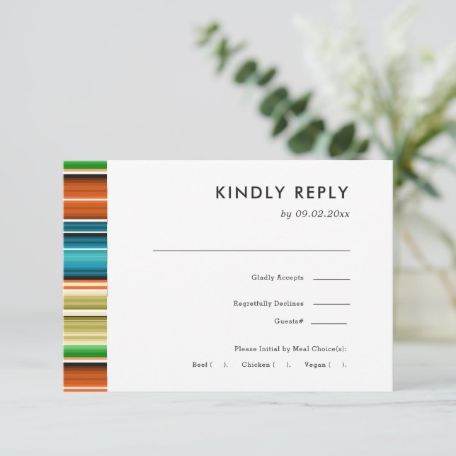 Serape Summer Stripes | Wedding RSVP + Meal Choice Card (Standing Front)