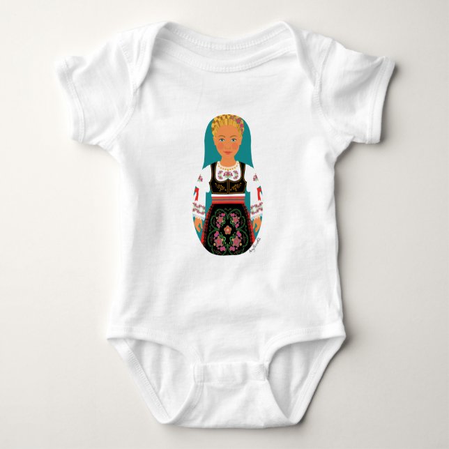 Serb Blonde Matryoshka Baby Bodysuit (Front)