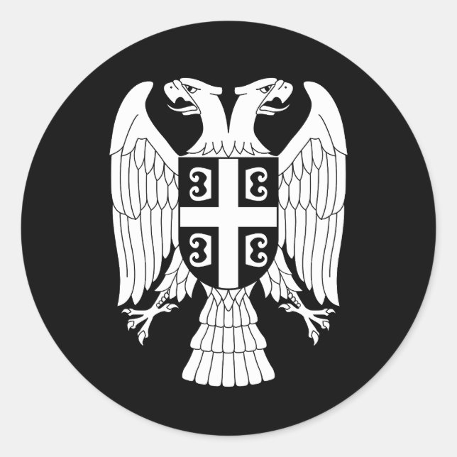 Serbia coat of arms, double-headed white eagle classic round sticker (Front)