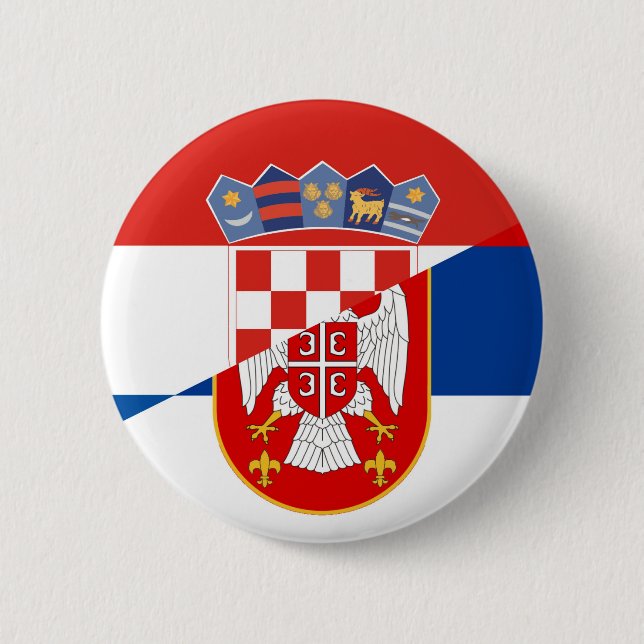 serbia croatia flag country half symbol 6 cm round badge (Front)