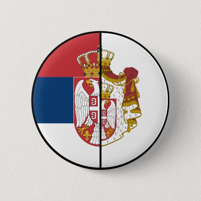 Serbia Flag and Coat of Arms Patriotic Button (Front)