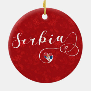 Serbia Flag Heart, Republika Srbija Ceramic Tree Decoration