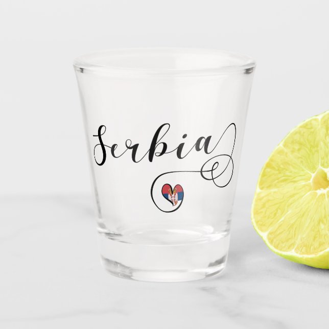 Serbia Flag Heart, Republika Srbija Shot Glass (Front)