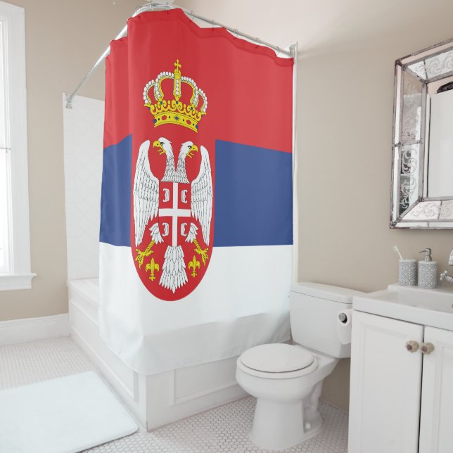 Serbia flag shower curtain (In Situ)