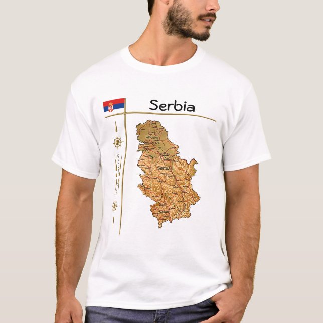 Serbia Map + Flag + Title T-Shirt (Front)
