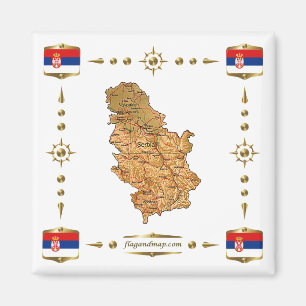 Serbia Map + Flags Magnet