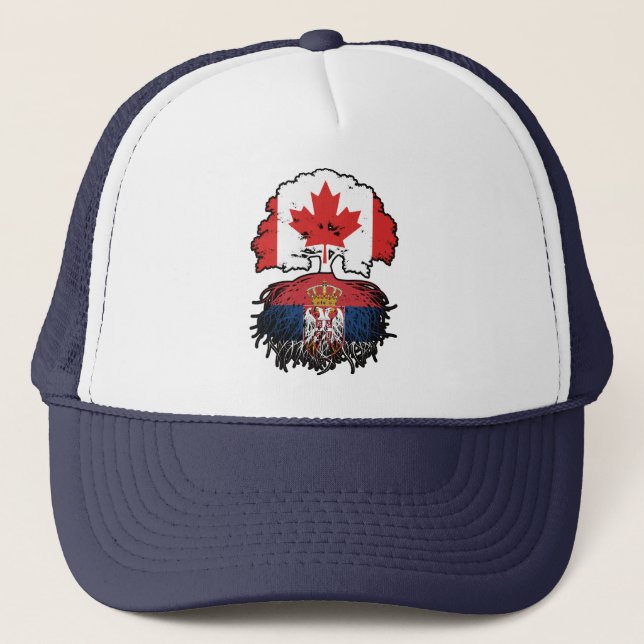 Serbia Serbian Canadian Canada Tree Roots Flag Trucker Hat (Front)