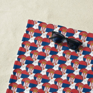 Serbia Serbian Flag Colours Hearts Patriotic Beach Towel