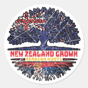 Serbia Serbian New Zealander New Zealand Tree Root Classic Round Sticker