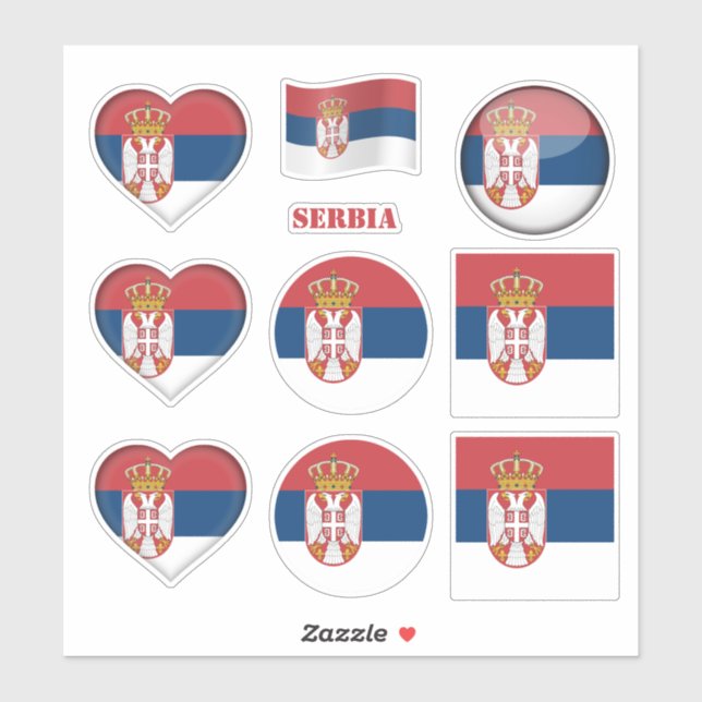 Serbia stickers & Serbian Flag, Heart /sports (Sheet)