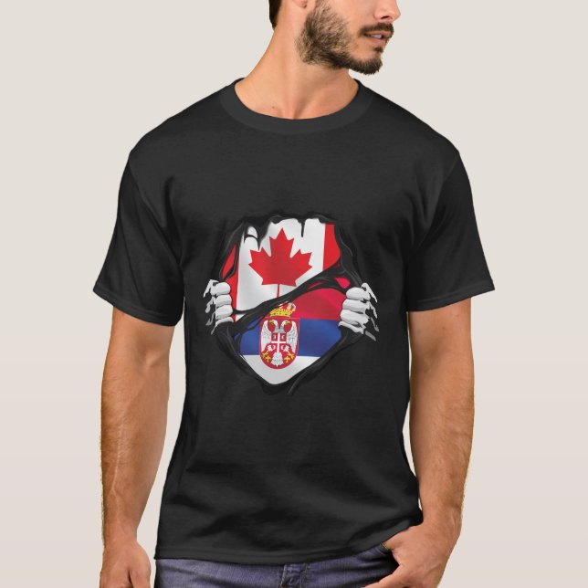 Serbian Canadian Hands Ripped Roots Flag  T-Shirt (Front)