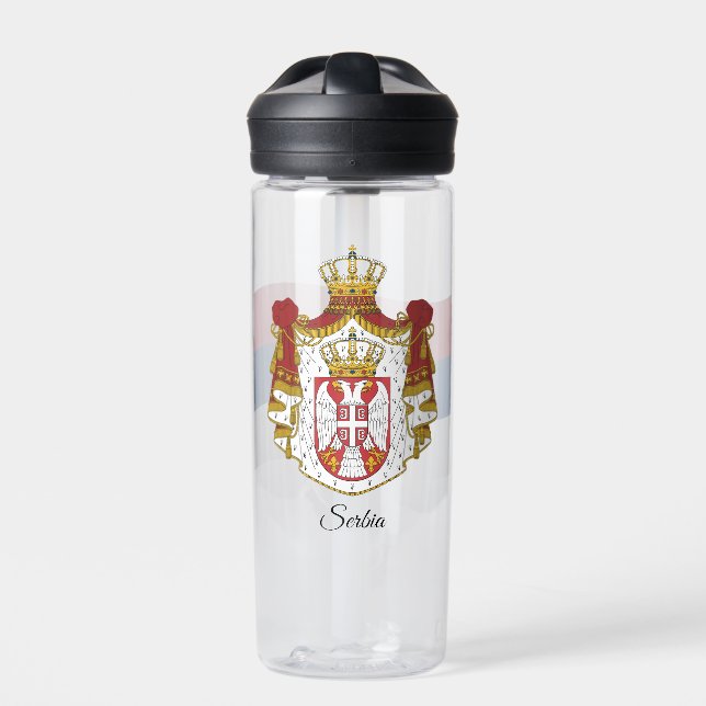 Serbian Coat of Arms, Flag, Serbia Water Bottle (Front)