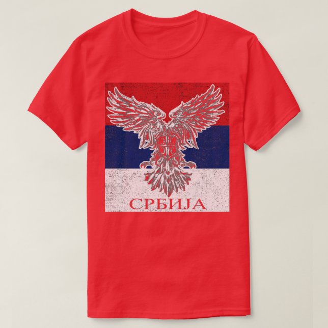 Serbian Eagle Coat of Arms Flag T-Shirt (Design Front)