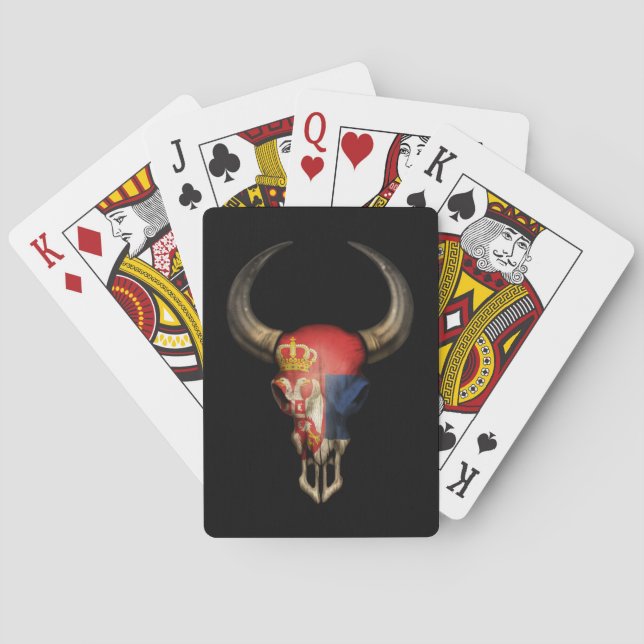 Serbian Flag Bull Skull Playing Cards (Back)