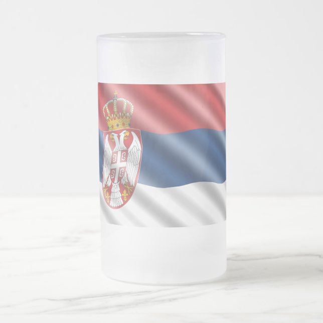 Serbian flag frosted glass beer mug (Center)