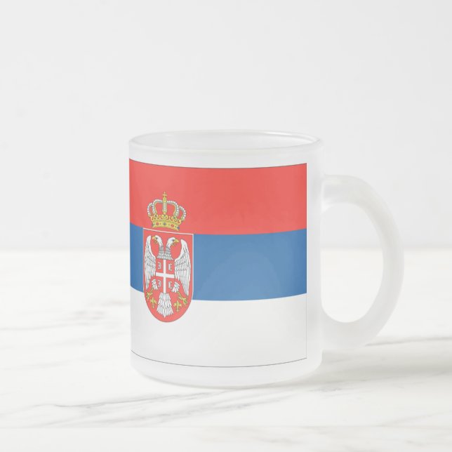 Serbian Flag Frosted Glass Coffee Mug (Right)