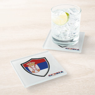 Serbian flag glass coaster
