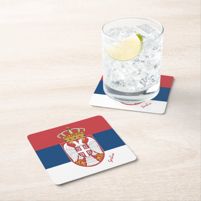 Serbian flag & Serbia wedding, party /sports Square Paper Coaster (Insitu)
