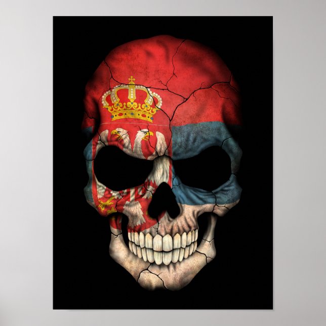 Serbian Flag Skull on Black Poster (Front)