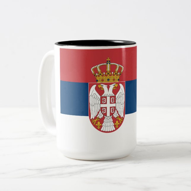Serbian Flag Two-Tone Coffee Mug (Front Left)