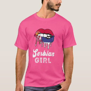 Serbian Girl Melting Lips Proud Serbia Flag Srbija T-Shirt