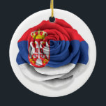 Serbian Rose Flag on White Ceramic Tree Decoration<br><div class="desc">This unique pattern features the flag of Serbia painted onto an open rose. The delicate layered flower pedals spread out from the tight centre to form a circular design. This beautiful Serbian pattern is a perfect combination of patriotism and love of nature.</div>
