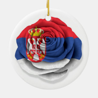 Serbian Rose Flag on White Ceramic Tree Decoration