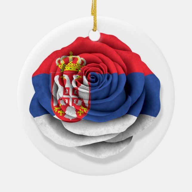 Serbian Rose Flag on White Ceramic Tree Decoration (Back)