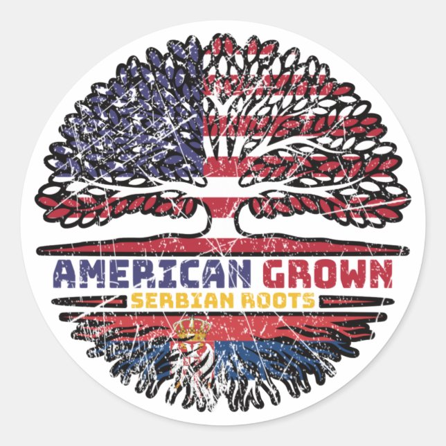 Serbian Serbia US American USA United States Tree Classic Round Sticker (Front)