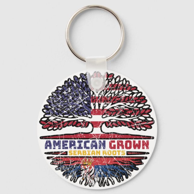 Serbian Serbia US American USA United States Tree Key Ring (Front)