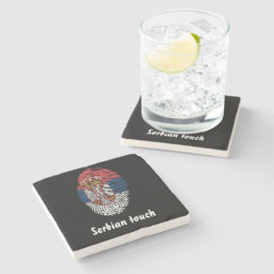 Serbian touch fingerprint flag stone coaster