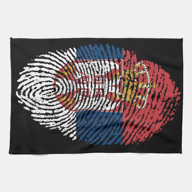 Serbian touch fingerprint flag tea towel (Horizontal)