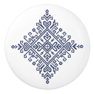 Serbian Zmijanje Folk Hearts Flowers Ceramic Knob