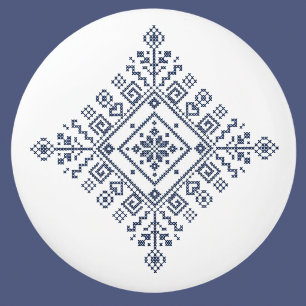 Serbian Zmijanje Folk Stitched Floral Ceramic Knob