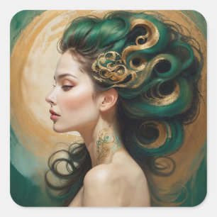 “Serelith” - Curls of Celestial Jade Square Sticker