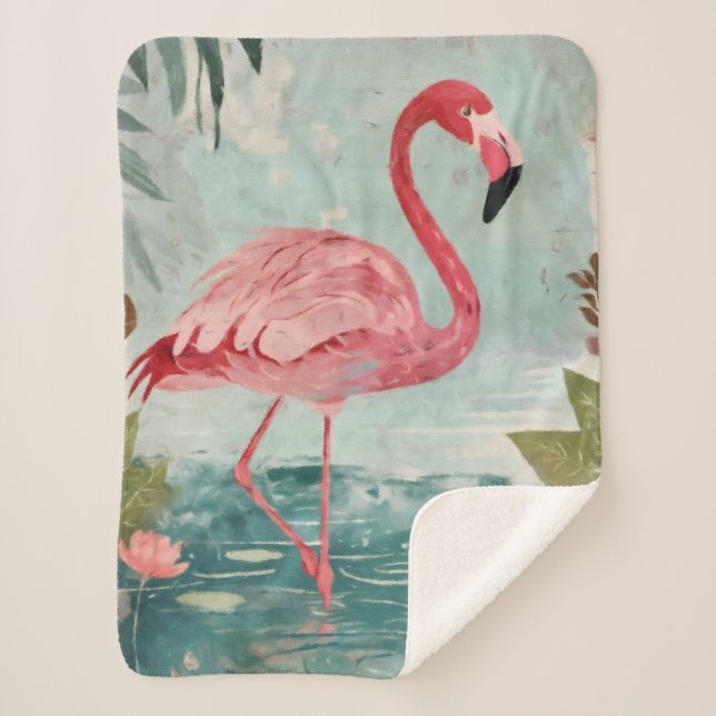 Serenade in Pink: A Flamingo’s Paradise Sherpa Blanket (Front)