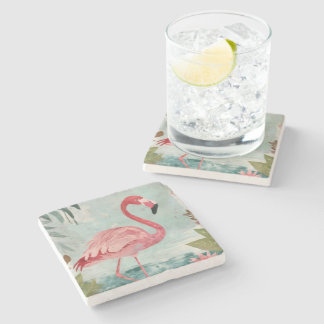Serenade in Pink: A Flamingo’s Paradise Stone Coaster