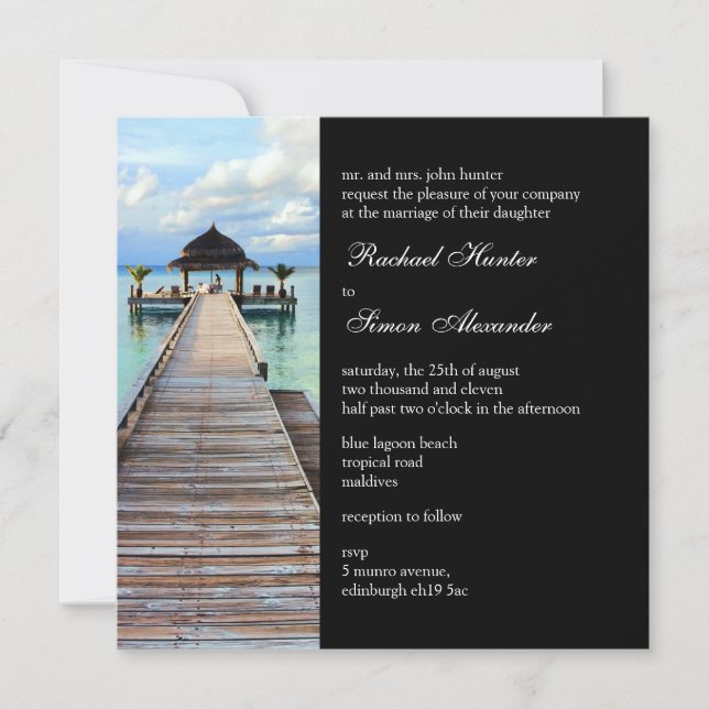 Serenade Jetty Maldives Beach Wedding -black Invitation (Front)
