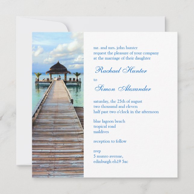 Serenade Jetty Maldives Beach Wedding Invitation (Front)