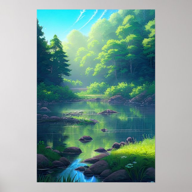 Serenade of Summer, River in the Green Forest Poster (Front)